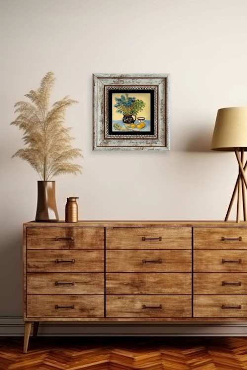 Büro Ev Ofis Dekoru için 20x20CM Tekli Çerçeveli VGogh Taş Duvar Süsü No317