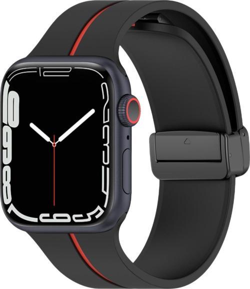 Apple Watch Series 7 45mm Kordon Ribbon Line Siyah Kırmızı
