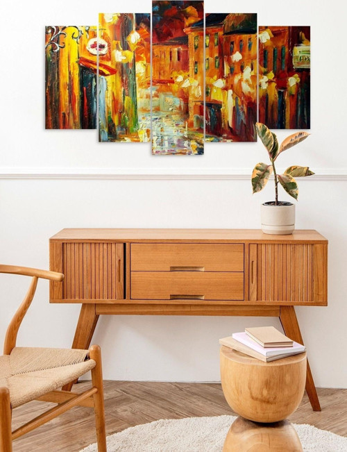 Büro Ev Ofis Dekoru için 60x100CM 5PARÇA Mdf Yağmur Retro Tema Tablo