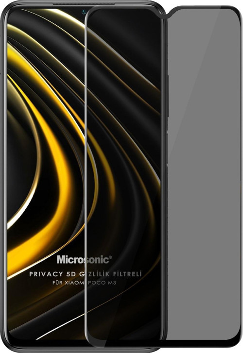 Xiaomi Poco M3 Privacy 5D Gizlilik Filtreli Cam Ekran Koruyucu Siyah