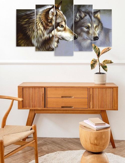 Büro Ev Ofis Dekoru için 60x100CM 5PARÇA Mdf Kurtlar Tema Tablo