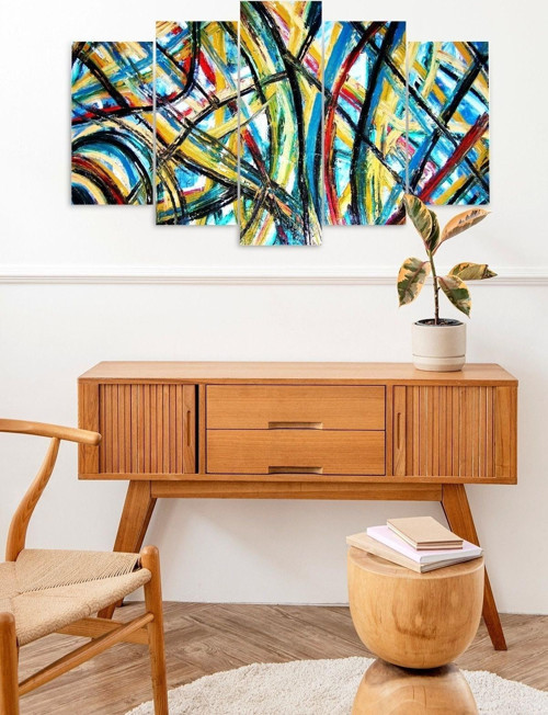 Büro Ev Ofis Dekoru için 60x100CM 5PARÇA Mdf Retro Çizgiler Tema Tablo