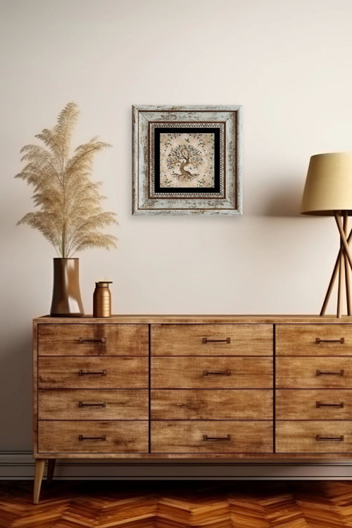 Büro Ev Ofis Dekoru için 20x20CM Tekli Çerçeveli Hayat Ağacı Taş Duvar Süsü No4