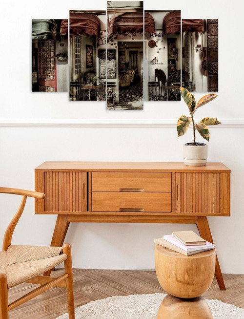 Büro Ev Ofis Dekoru için 60x100CM 5PARÇA Mdf Sabahçı Kahvesi Tema Tablo