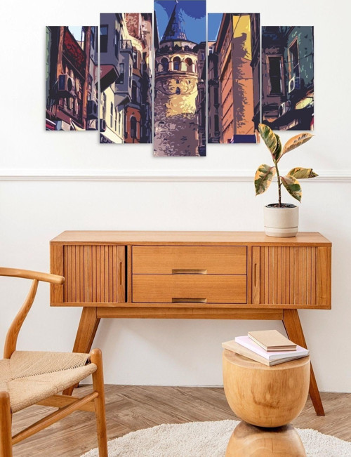Büro Ev Ofis Dekoru için 60x100CM 5PARÇA Mdf Şehir Temalı Tablo No4