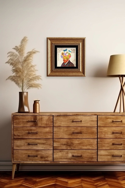 Büro Ev Ofis Dekoru için 20x20CM Tekli Çerçeveli VGogh Taş Duvar Süsü No314