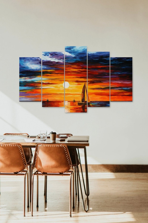 Büro Ev Ofis Dekoru için 60x100CM 5PARÇA Mdf Gün Batımı Tema Tablo Seti