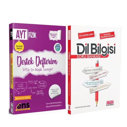 ENS Yayıncılık AYT Fizik Destek Defterim ve AKM Dil Bilgisi Soru Bankası Seti 2 Kitap