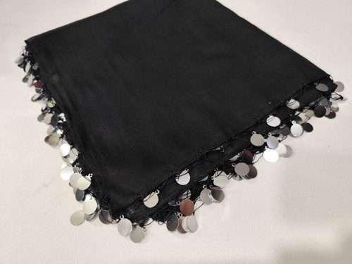 Karadeniz Siyah Puşi Sarı Gümüş Plastik Pullu Tülbent