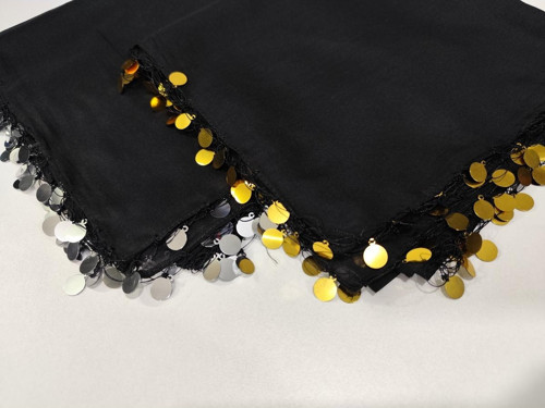 Karadeniz Siyah Puşi Sarı Gümüş Plastik Pullu Tülbent