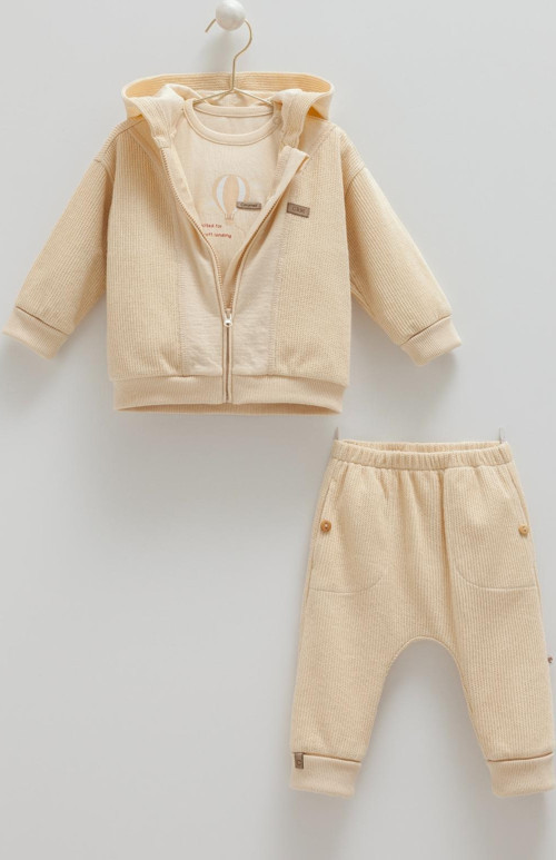 SOFT STYLE BOY KAPÜŞONLU ÜÇLÜ TRİKO ALT ÜST TAKIM - CARAMELL - TKE2054 - Bej - 18 - 24 Ay - TKE2054-Bej-18 - 24 Ay Bej