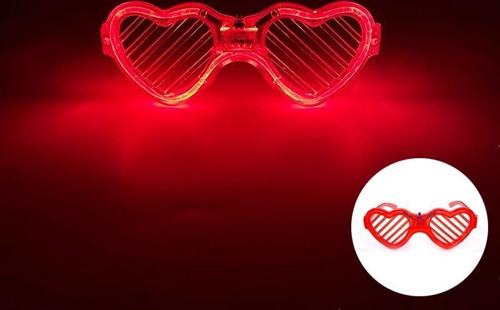 Kırmızı LED Işıklı Kalp Gözlük – 3 Modlu Parti & Glow Gözlüğü