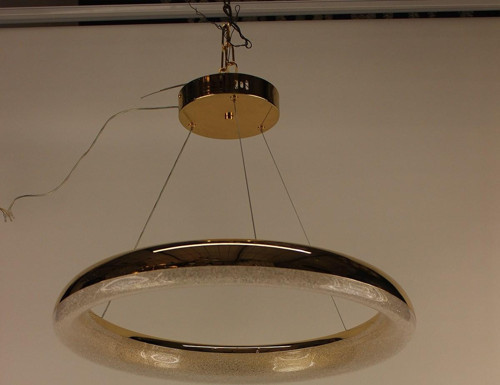 Lüks Gold Kaplama Kristal Şekerli Dokulu Modern Halka 3 Renk Led Avize