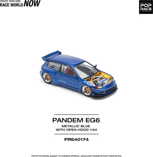 1:64 Pandem Eg6 Metallic Blue – Açılır Kaputlu Diecast Model Araba
