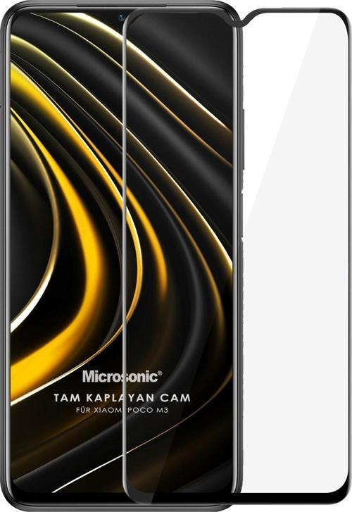 Xiaomi Poco M3 Tam Kaplayan Temperli Cam Ekran Koruyucu Siyah
