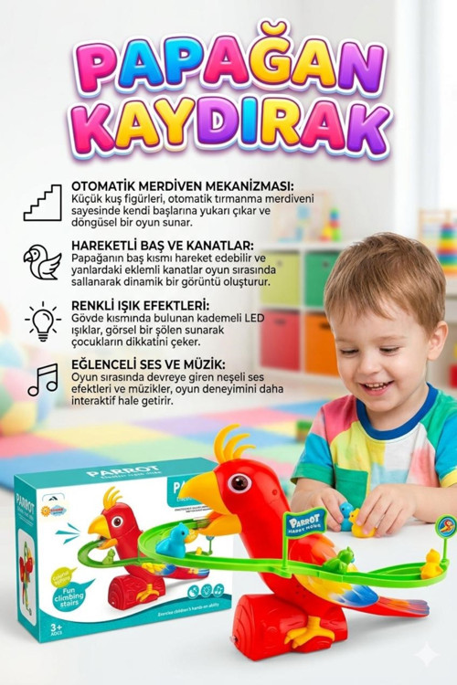 Işıklı Müzikli Hareketli Tırmanma Merdivenli Eğitici Papağan Temalı Dön Dolaş Oyun Seti