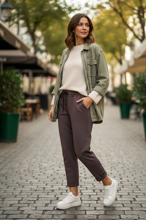 Kadın Çelik Örgü Beli Lastikli ve Bağcıklı Geniş Beden Aralıklı Jogger Pantolon 25P-03 Füme