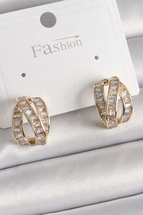 Pirinç Gold Renk Zirkon Taşlı Düğüm Halka Model Kadın Küpe
