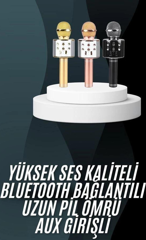 Karaoke Mikrofon Bluetooth Bağlantılı Aux Girişli Uzun Pil Ömrü Yüksek Ses Kaliteli