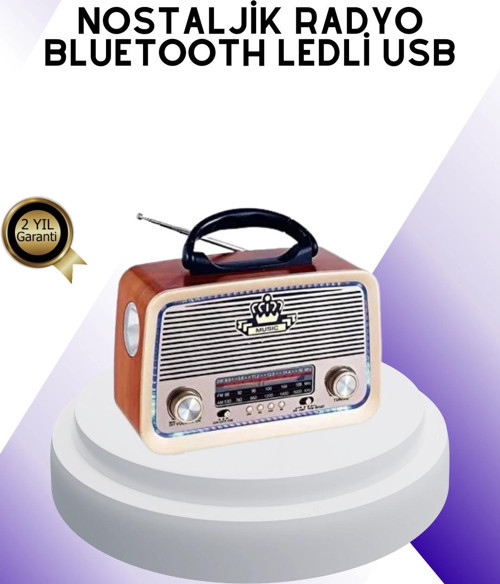 Nostalji Bluetooth Radyo FM AM SW Ahşap Eskitme Tasarım