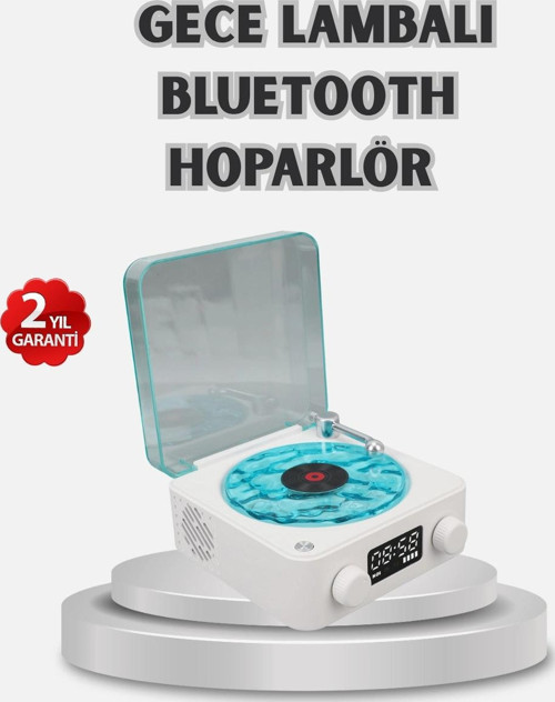 3-ü-1 Gece Işığı Bluetooth Hoparlör Dijital Saat Vintage Plak Çalar Tasarımlı