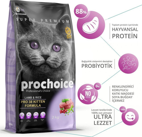 Pro Choice Pro 38 Kitten Kuzu Etli Yavru Kedi Maması 2 Kg