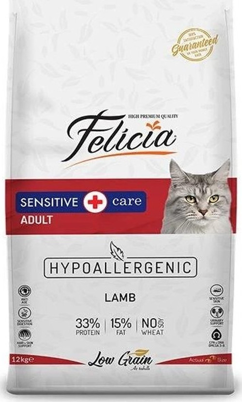 Felicia Düşük Tahıllı Hipoalerjenik Kuzu Etli Yetişkin Kedi Maması 12 Kg
