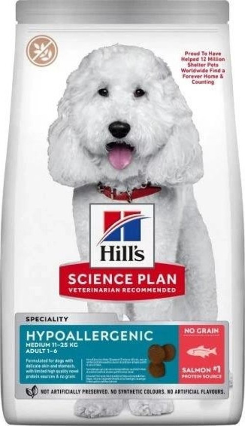 Hills Science Plan Hypoallergenic Somonlu Orta Irk Yetişkin Tahılsız Köpek Maması 2.5 Kg