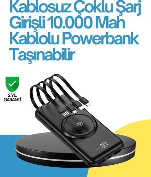 10000mAh Kablosuz ve Hızlı Şarj Destekli Powerbank – Taşınabilir Şarj Gücü