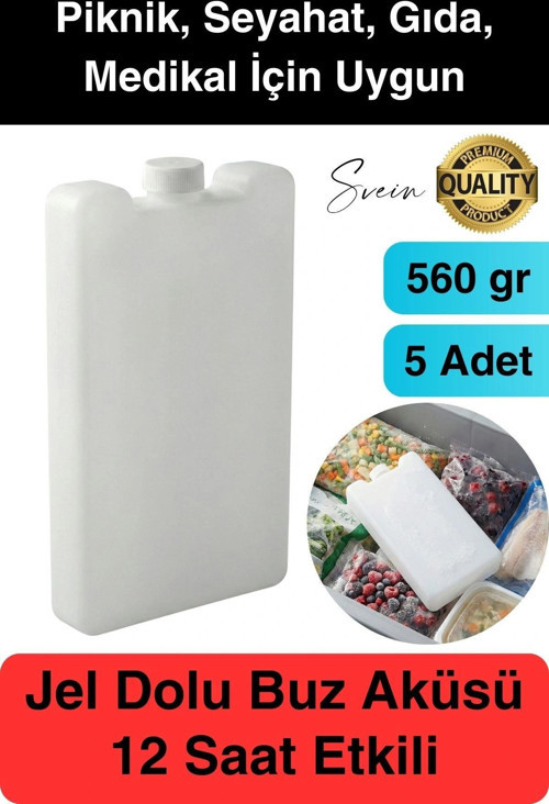 12 Saat Süreli 560 gr Jel Dolu Buz Aküsü Plastik Soğuk Zincir Gıda Yiyecek Uzun Süre Koruma 5 Adet