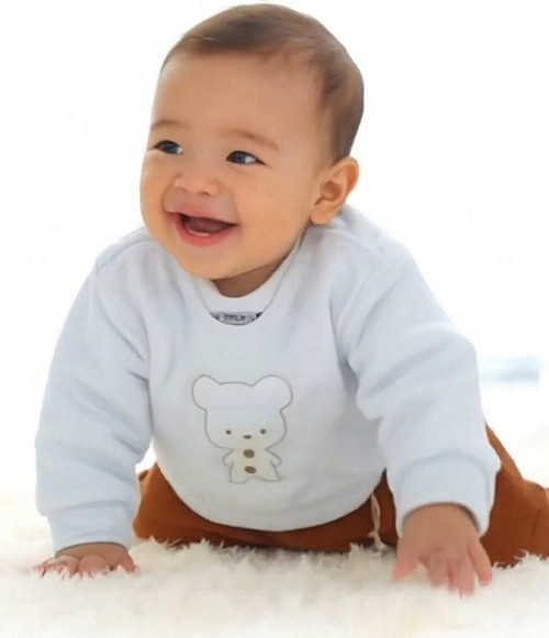 Ayı Desenli Düğmeli Aplikeli 2'Li Erkek Bebek Alt-Üst Takım