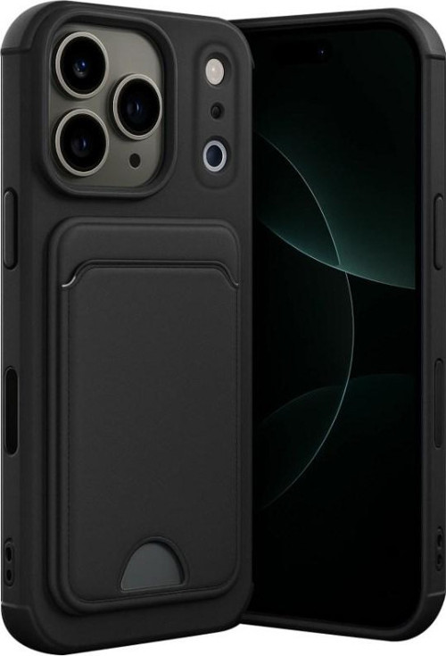 iPhone 17 Pro Max Uyumlu Kartvizitli Kartlıklı Darbe Korumalı Silikon Kılıf – Siyah