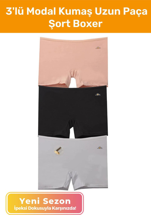 enENSTYLE FASHION BOUTIQUEYeni Sezon Konforlu Rahat Ütü Gerektirmez 3'lü Modal Kumaş Uzun Paça Şort İç Giyim