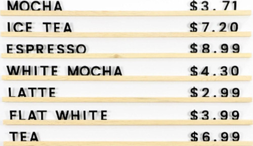 Değiştirilebilir Fiyat Listesi, Ahşap Yazı Tablosu, Menü Panosu, Kafe Fiyat Listesi, Hareketli Harf