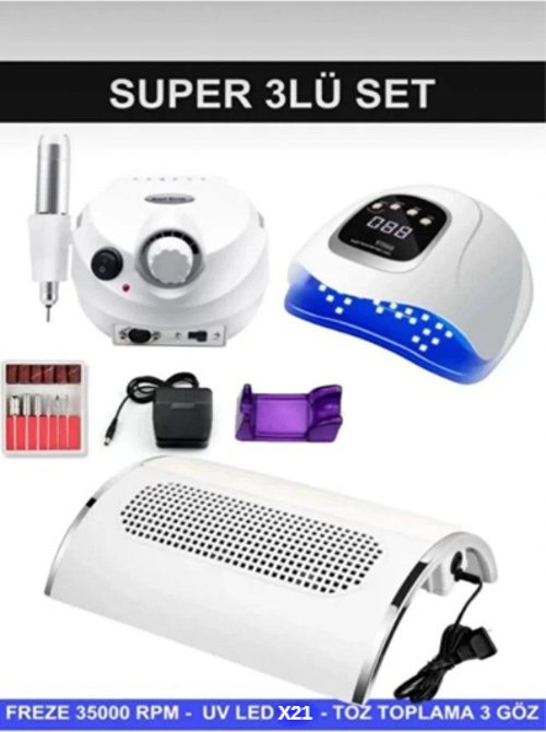 Protez Tırnak Kalıcı Oje Seti (FREZE MAKİNESİ + X21 UV/LED OJE KURUTUCU + TOZ TOPLAMA 3'LÜ