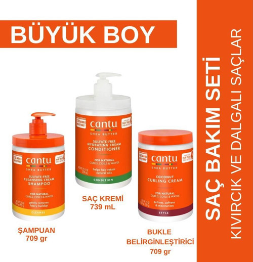 Büyük Boy Saç Bakım Seti- Şampuan+ Saç Kremi+ Bukle Belirginleştirici - Kıvırcık, Dalgalı Saçlar