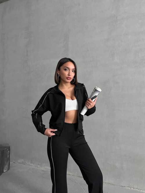 Biye Detaylı Dalgıç\Scuba Kumaş Spor Ceket\Sweatshirt Mısssk2519