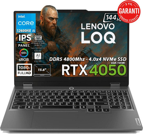 LOQ 15IAX9 Intel Core i5-12600HX 64GB 2TB SSD RTX 4050 6GB 15.6" FHD IPS 144Hz Freedos 83GS00PFTRB6