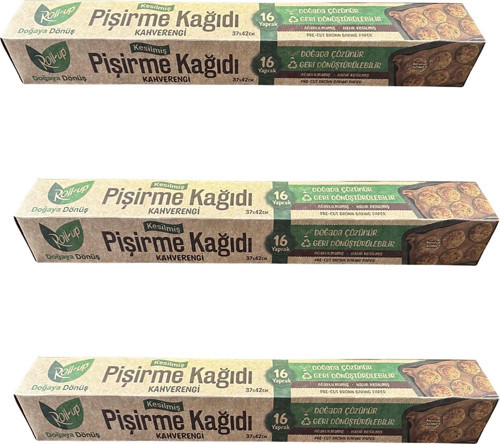 Ağartılmamış Doğal Kesimli Fırın Pişirme Kızartma Kağıdı - 42x37 Cm. - 16 Yaprak -3 Kutu