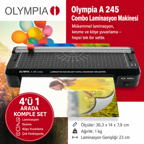 4 ü 1 Arada A245 Combo Laminasyon Makinesi ,Giyotin Makinesi ,Köşe Kesme Aparatı