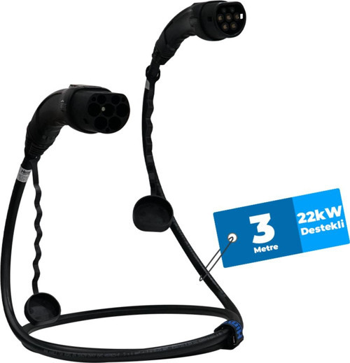 EMEF-22T2-SS-3 22kW Tip 2 Siyah Soketli 3m Elektrikli Araç Şarj Kablosu