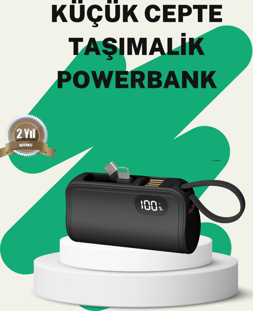 2000mAh Mini Powerbank Dahili Konektörlü PD 20W