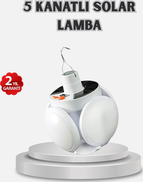 Güneş Enerjili ve USB Şarjlı LED Kamp Lambası – 5 Farklı Işık Modlu, Askılı Tasarım
