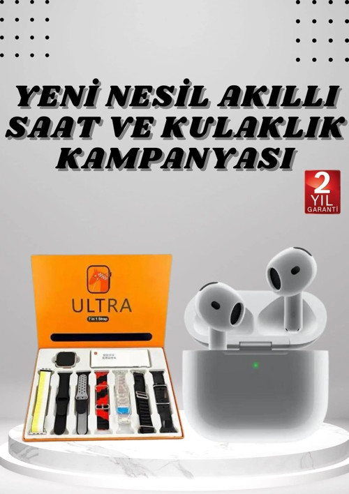 7 Kordonlu Akıllı Saat Ve 3.Nesil Kulaklık Dokunmatik Ekran Sesli Görüşme Yapabilen