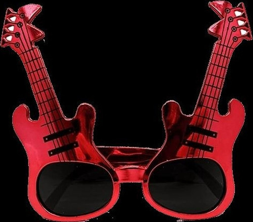 Kırmızı Renk Rockn Roll Gitar Şekilli Parti Gözlüğü 15x15 Cm