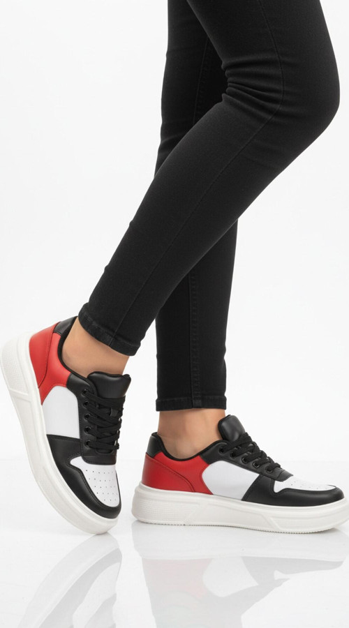 Beyaz Siyah Bağcıklı Cilt Hafif Unisex Sneaker Aper 049 G