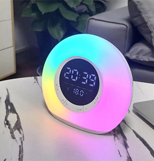 P10-P11 Alarm + Sıcaklık Göstergeli Ambiyans Atmosfer Işığı Bluetooth+Mp3 Hoparlör Gece Lambası Saat