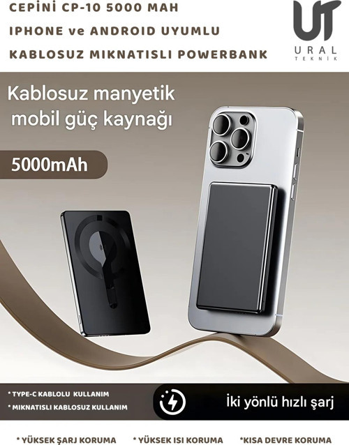 Cp-10 5000Mah Magsafe Manyetik Kablosuz Powerbank Ultra İnce 20W, Iphone Android Watch
