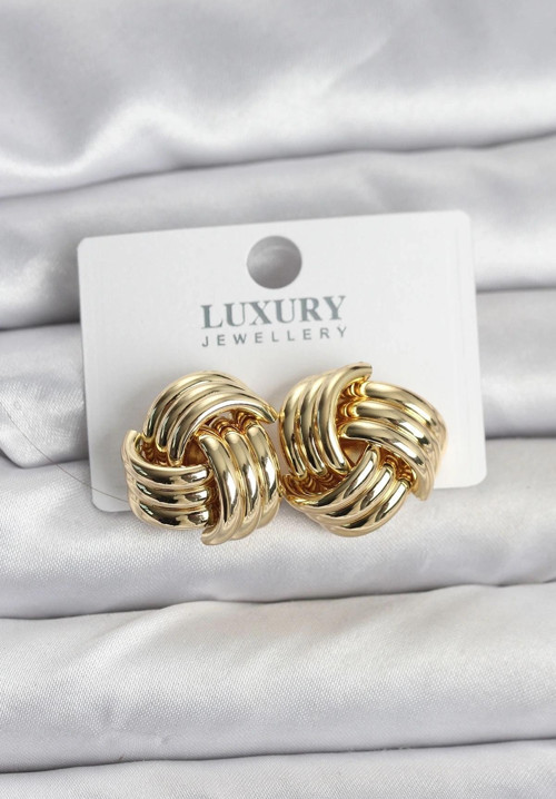 Pirinç Sarmal Gold Renk Kadın Küpe