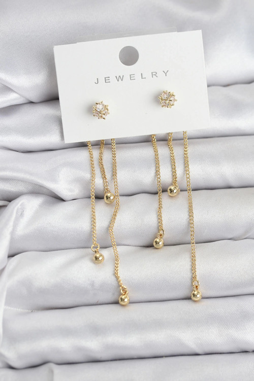 Topçuk Model Gold Renk Pirinç Sallantılı Kadın Küpe Seti
